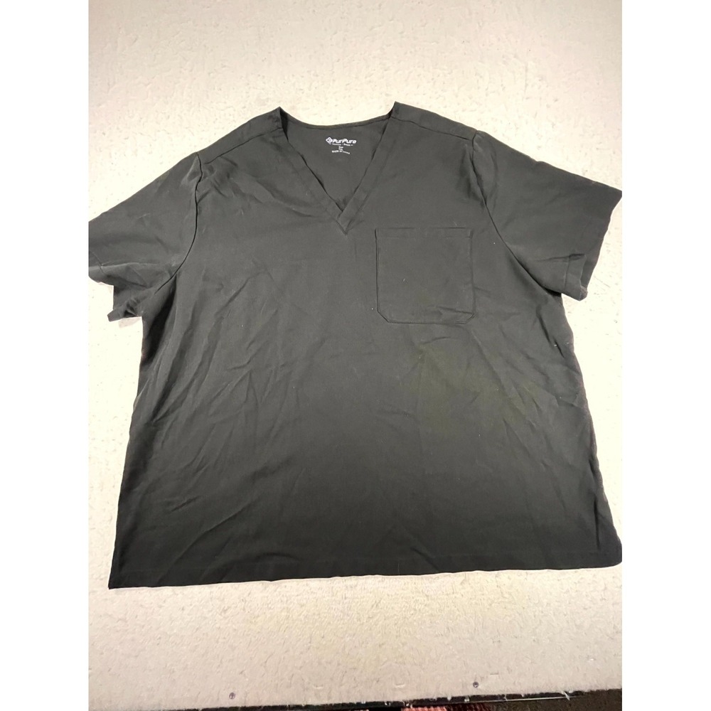 PuriPure Black Scrub Top Unisex 2XL Black‎ Medical Healthcare Uniform V Neck